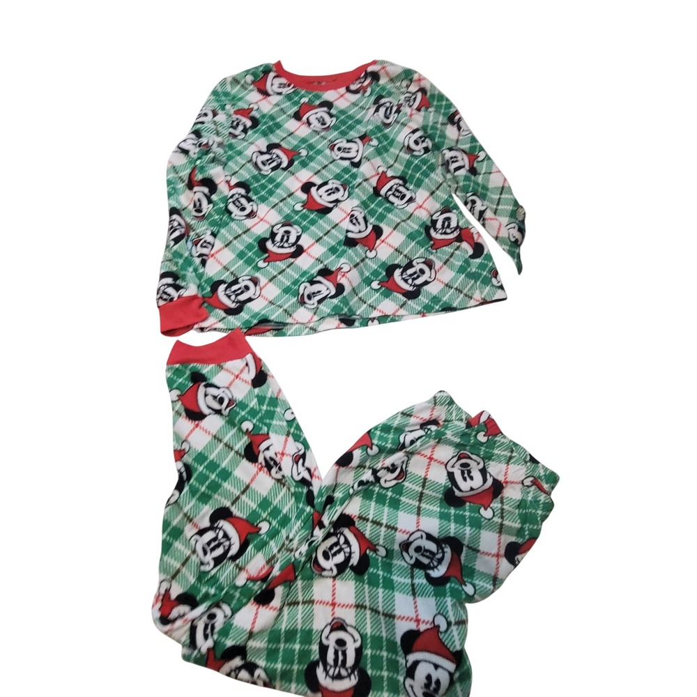 Disney 100 Mickey Mouse Christmas Pajama Set Green Plaid Fleece Mens Medium